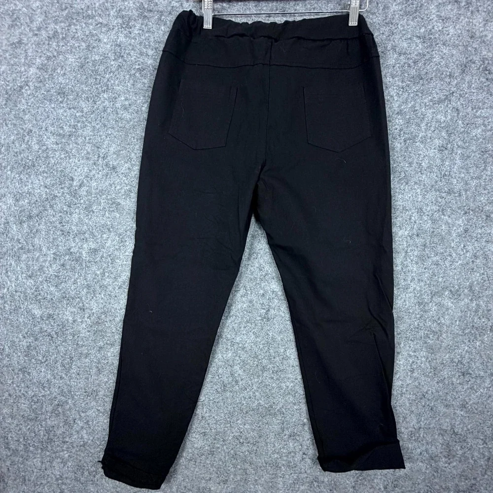 Venti 6 Ankle Pants Womens Medium Black Viscose Stretch Tapered Leg Drawstring